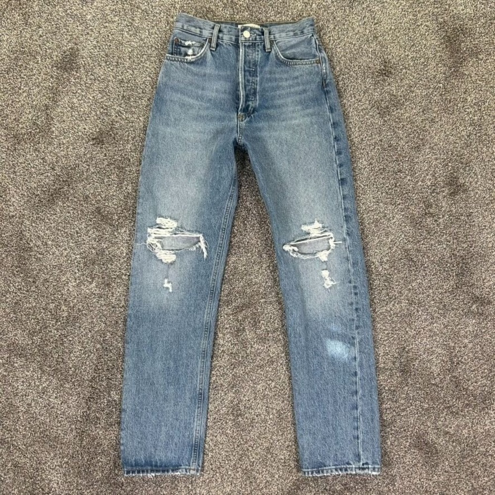 Agolde 90s Pinch High Rise Straight Distressed Denim Jeans Women‎ 24 Button Fly